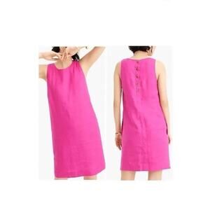 NWT J. Crew Button Back Shift Dress Beauchamps 100% Linen Pink J2466 Size Small